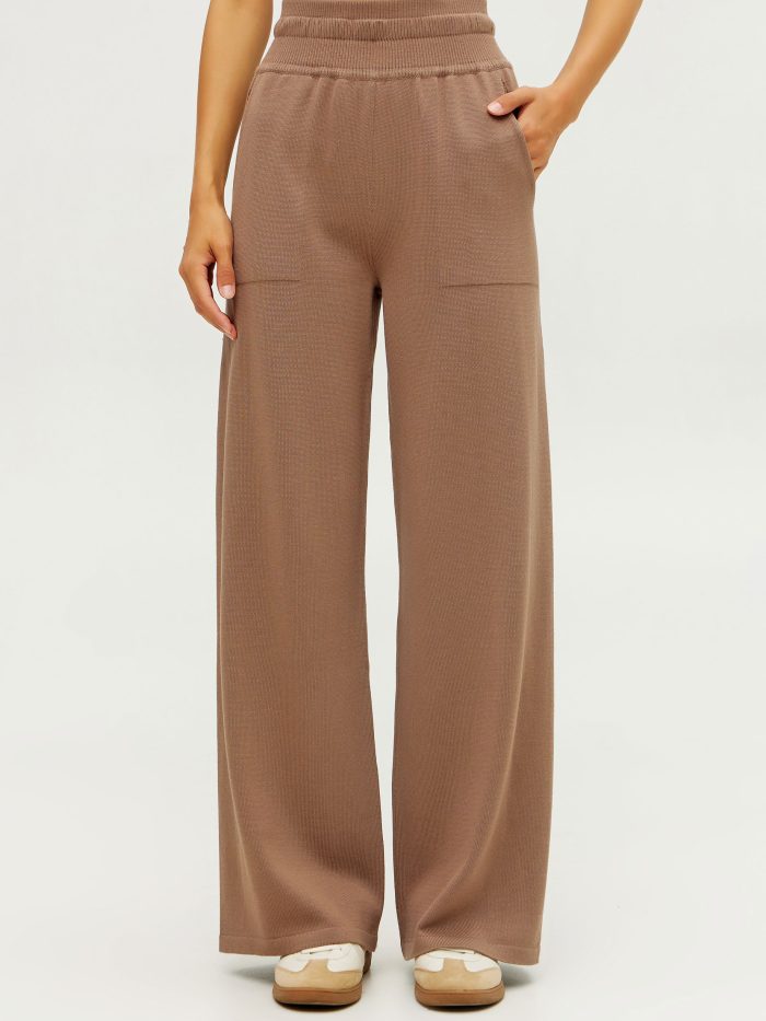 PANTS MOCCO straight knitted women's pants with pockets 5005