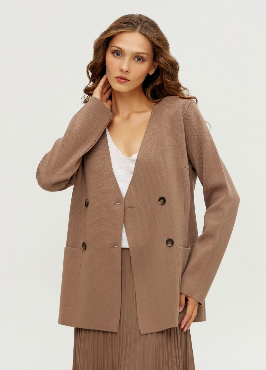 JACKET MOCHA double-breasted knitted for women 5010-Collections_Jackets & Cardigans_3