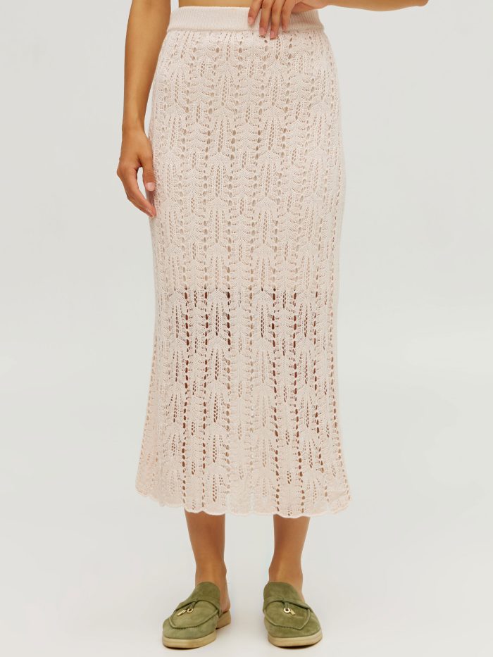CREAM MIDI SKIRT with openwork pattern 5101