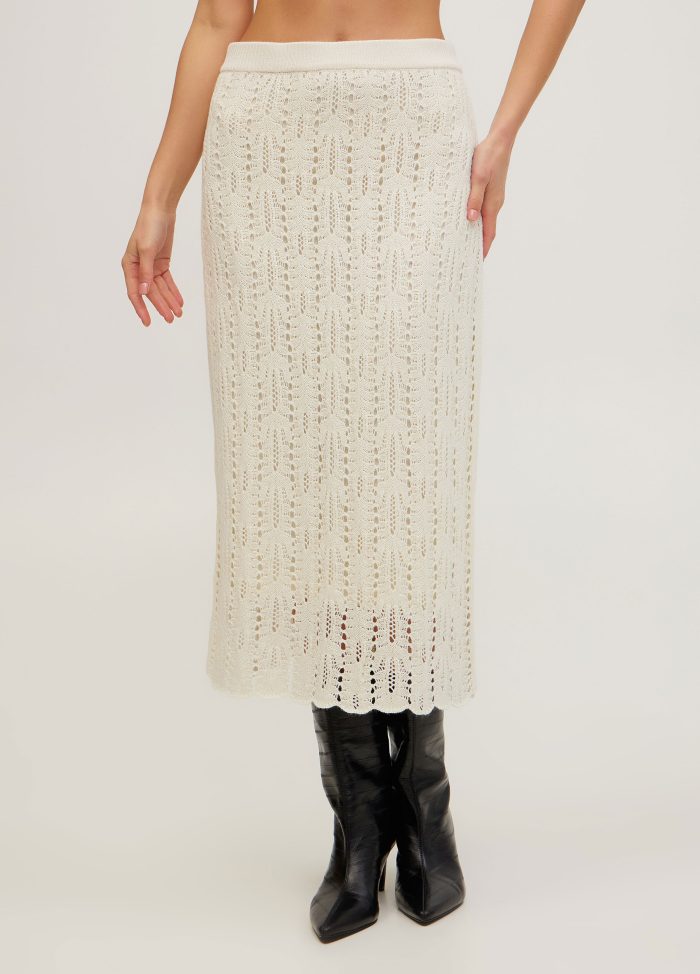 SKIRT MILK midi with openwork pattern 5101