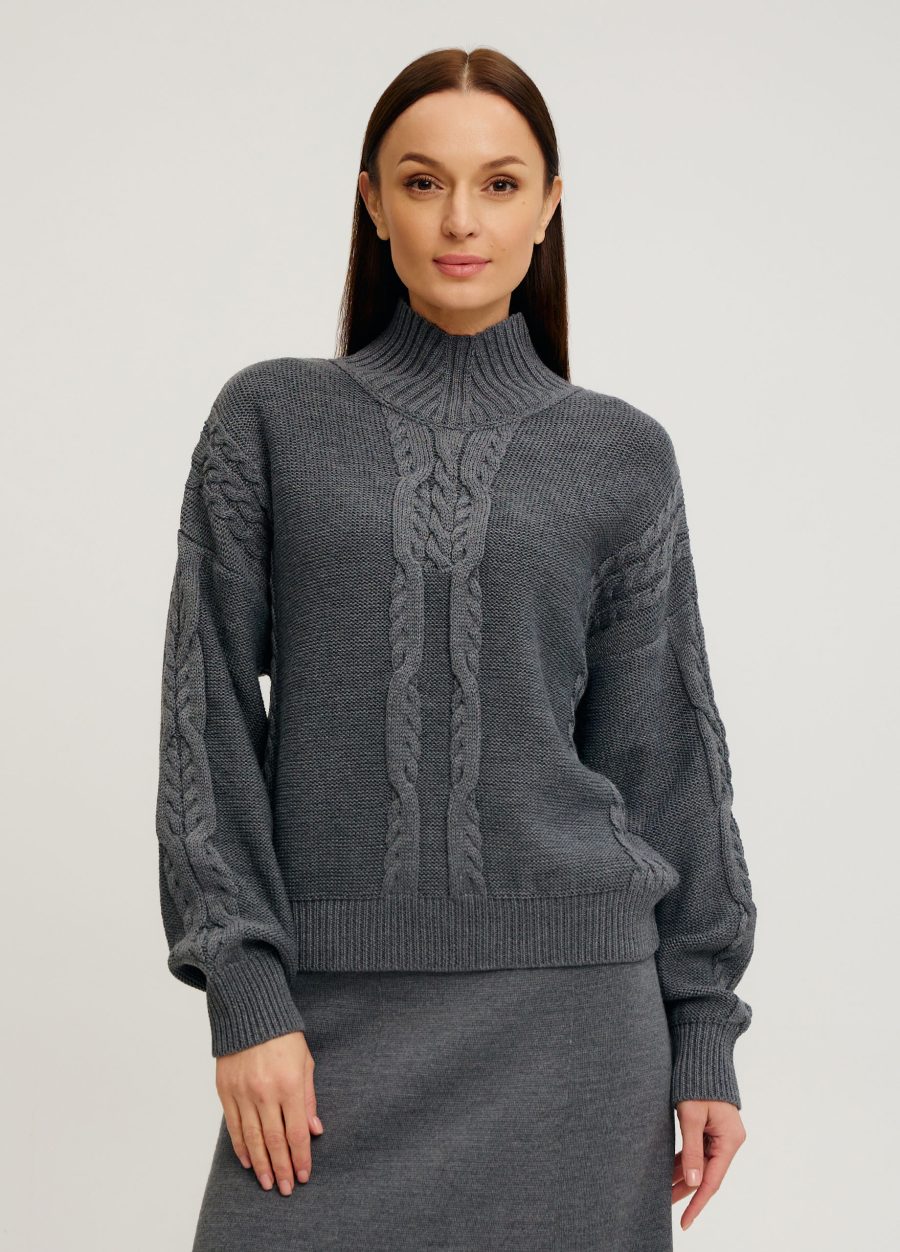 SWEATER GREY braided merino wool 1113-Collections_Fall-Winter_1