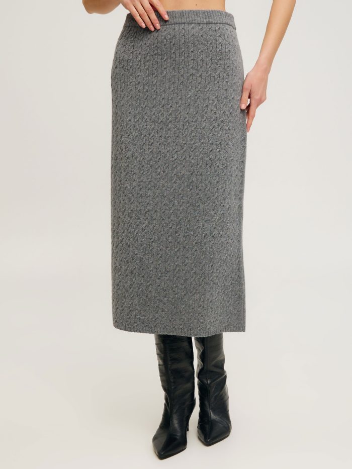 SKIRT DARK GREY midi braided wool 4078