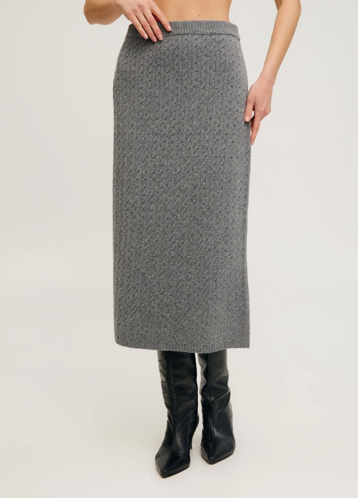 SKIRT DARK GREY midi braided wool 4078