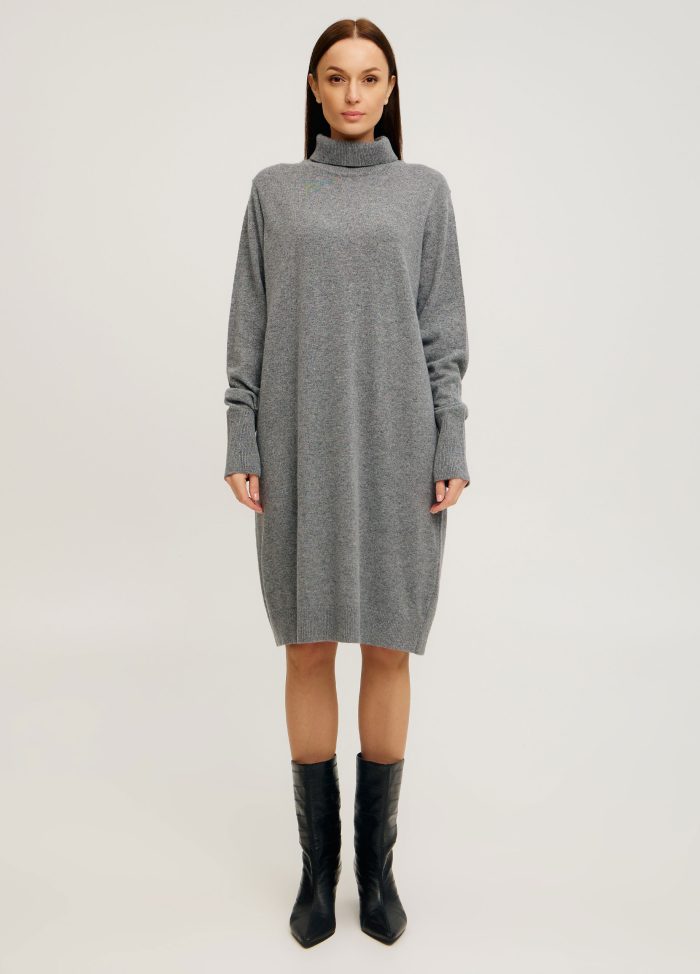 DRESS DARK GREY warm winter lamb's wool 4134