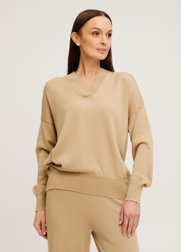 JUMPER BEIGE made of 100% merino wool 5102