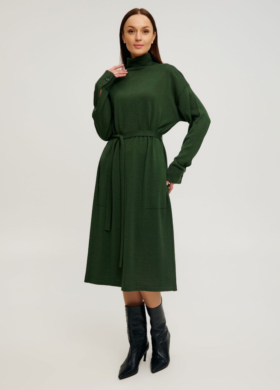GREEN DRESS with pockets and belt 4109-Collections_Dresses_1
