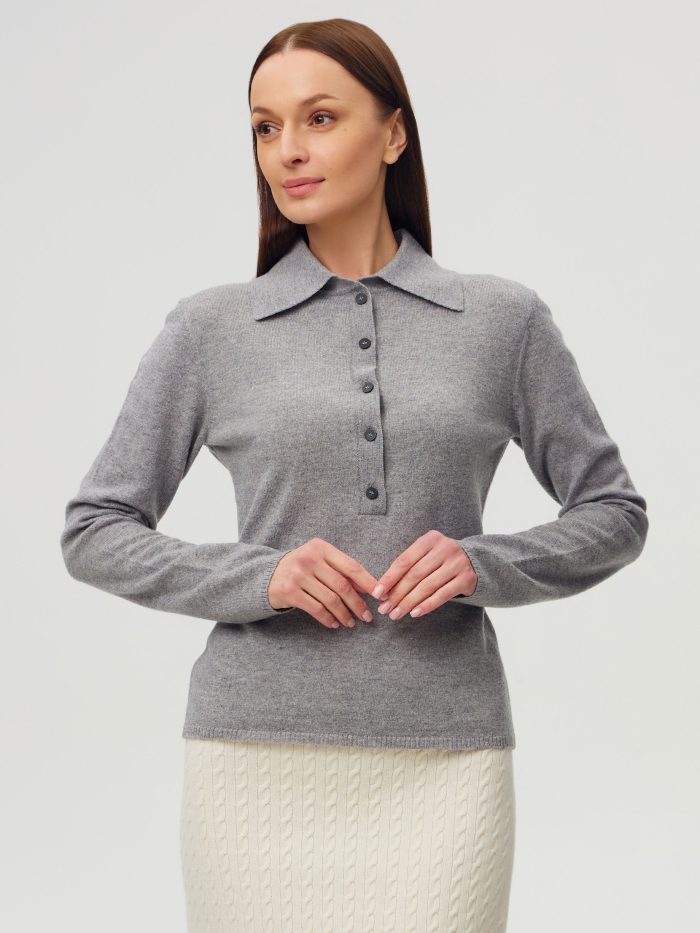 JUMPER GREY polo shirt merino wool and cashmere 5116