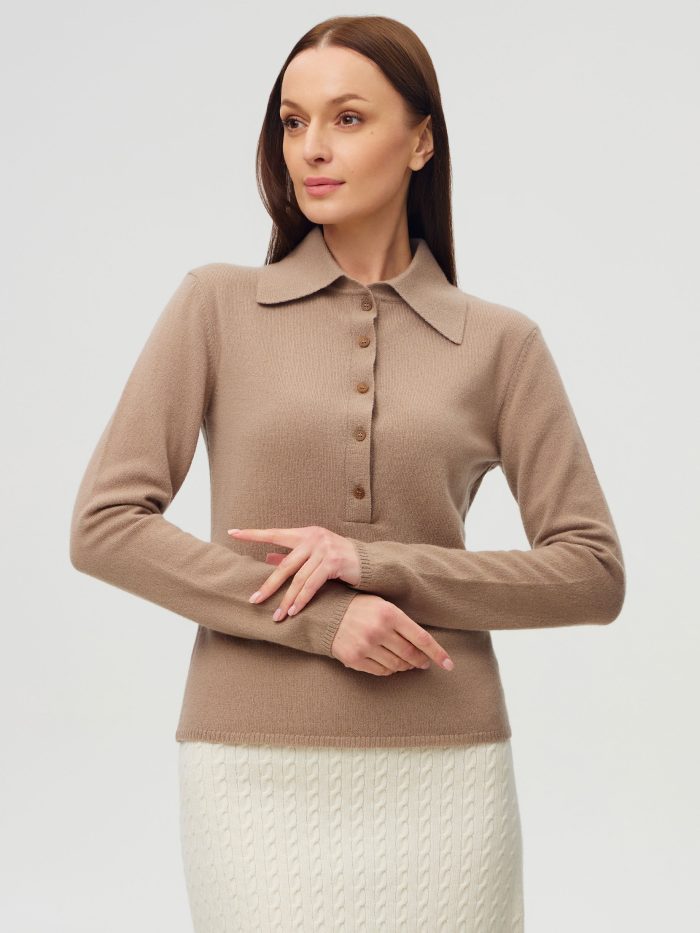 JUMPER DARK BEIGE polo from merino wool and cashmere 5116