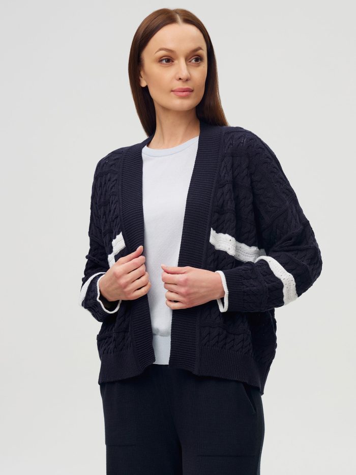 JACKET BLUE navy without fastener made of semi-cotton 6003