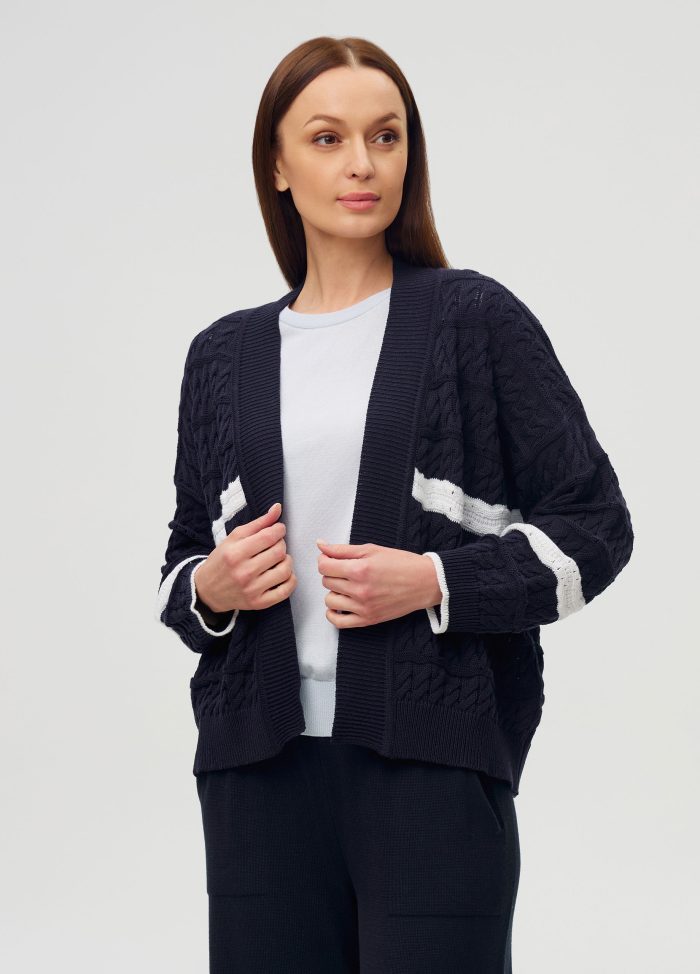 JACKET BLUE navy without fastener made of semi-cotton 6003