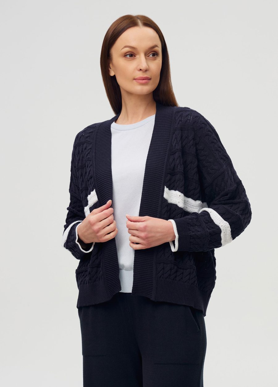 JACKET BLUE navy without fastener made of semi-cotton 6003-Collections_Jackets & Cardigans_1