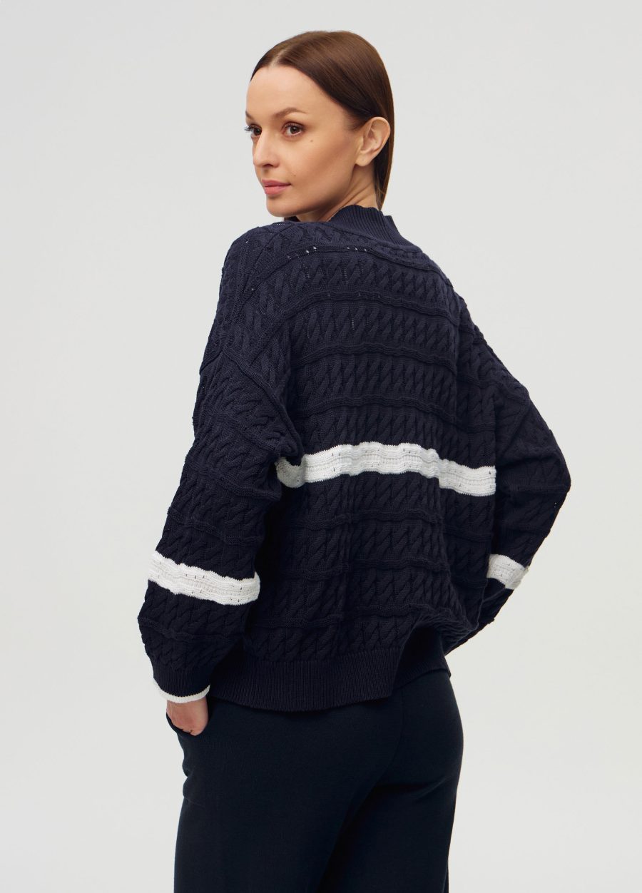 JACKET BLUE navy without fastener made of semi-cotton 6003-Collections_Jackets & Cardigans_2
