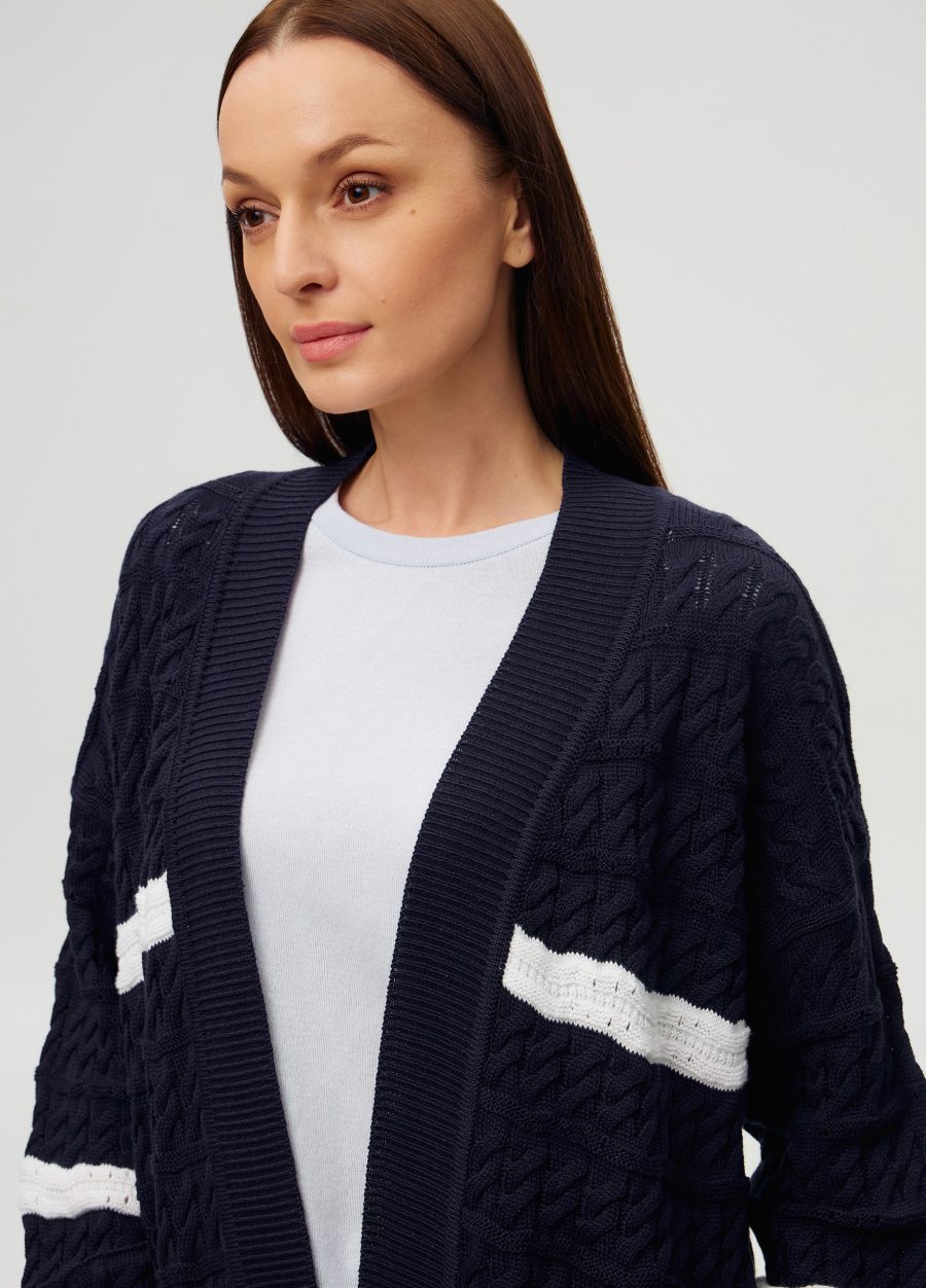 JACKET BLUE navy without fastener made of semi-cotton 6003-Collections_Jackets & Cardigans_3