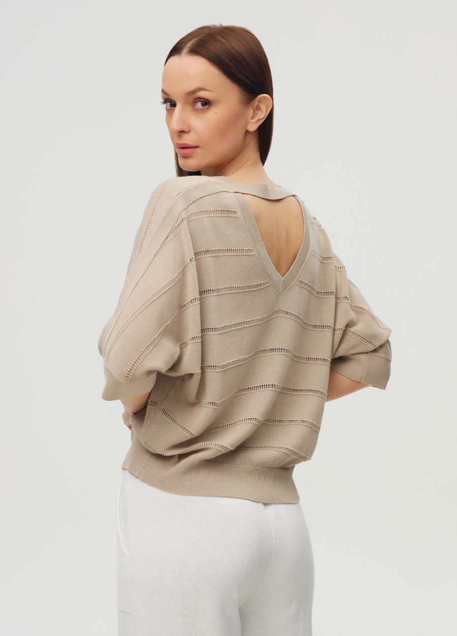JUMPER BEIGE V-neck on the back 6012-Collections_Ready to Wear_2
