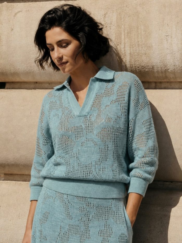 JUMPER BLUE polo with linen 6010