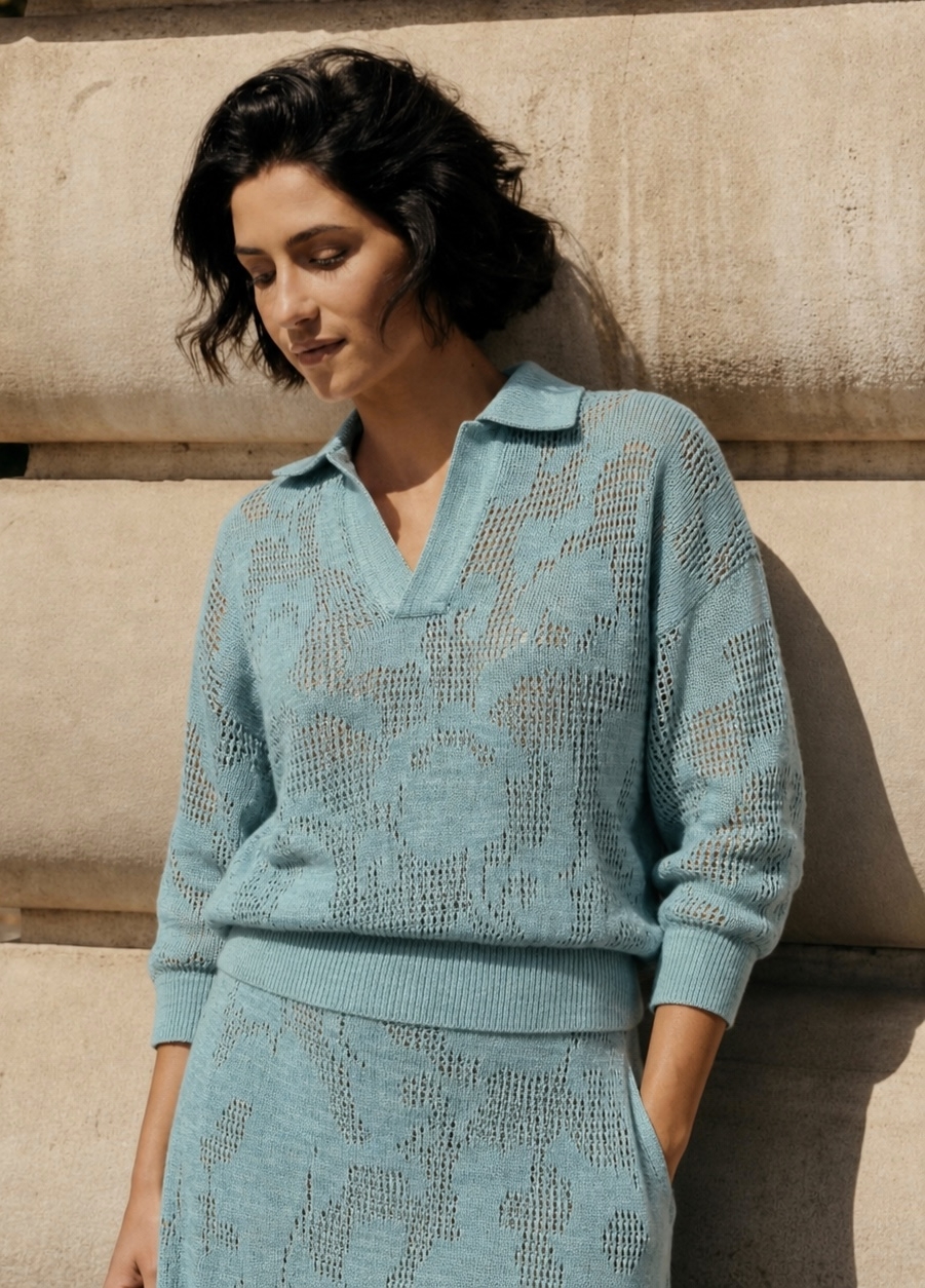 JUMPER BLUE polo with linen 6010-Collections_Ready to Wear_1