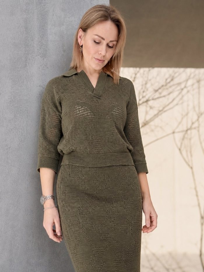 JUMPER GREEN polo with linen 6010
