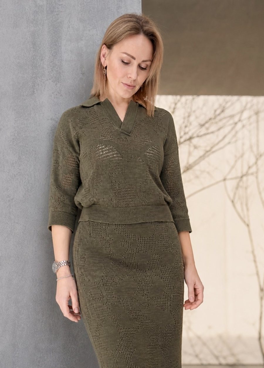 JUMPER GREEN polo with linen 6010-Collections_Ready to Wear_1