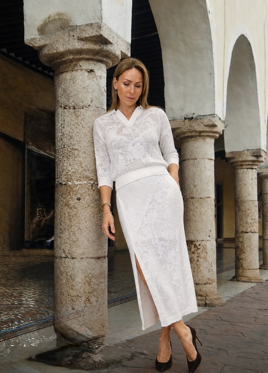 JAMPER White openwork polo shirt with linen 6010-Collections_Ready to Wear_2