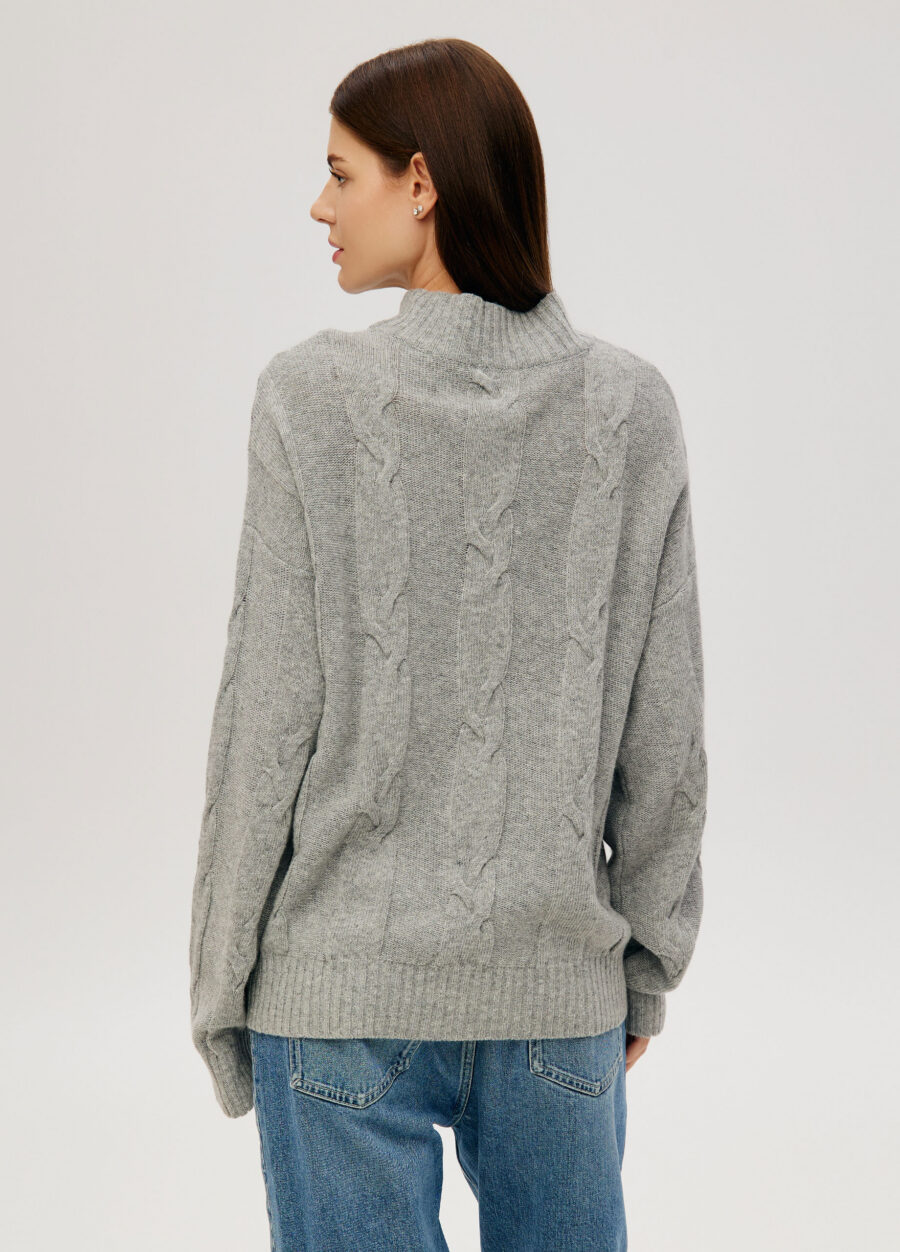 JUMPER GREY women's elongated high neck cable knit 4135-Collections_Fall-Winter_3
