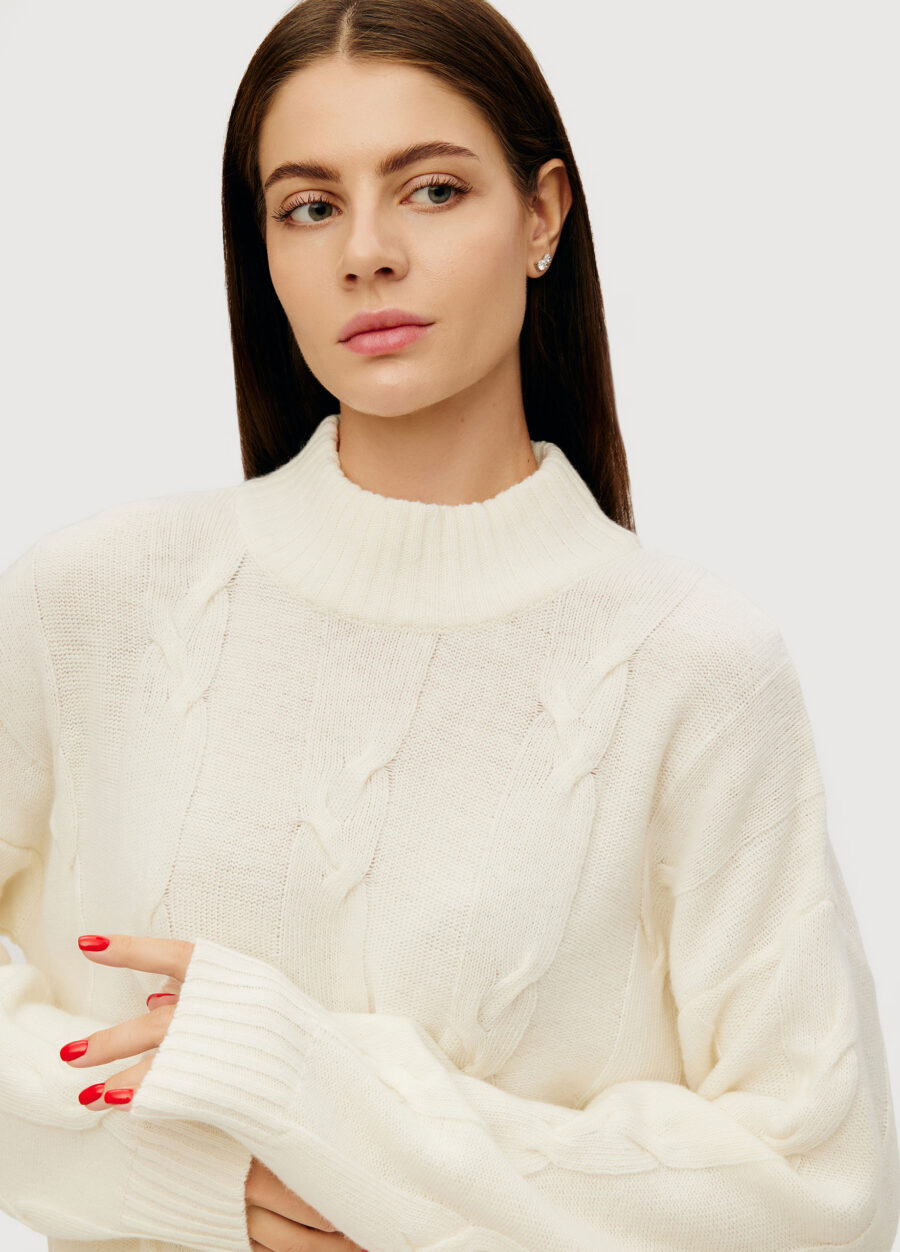 JUMPER MILK women's elongated high neck cable knit 4135-Collections_Fall-Winter_2
