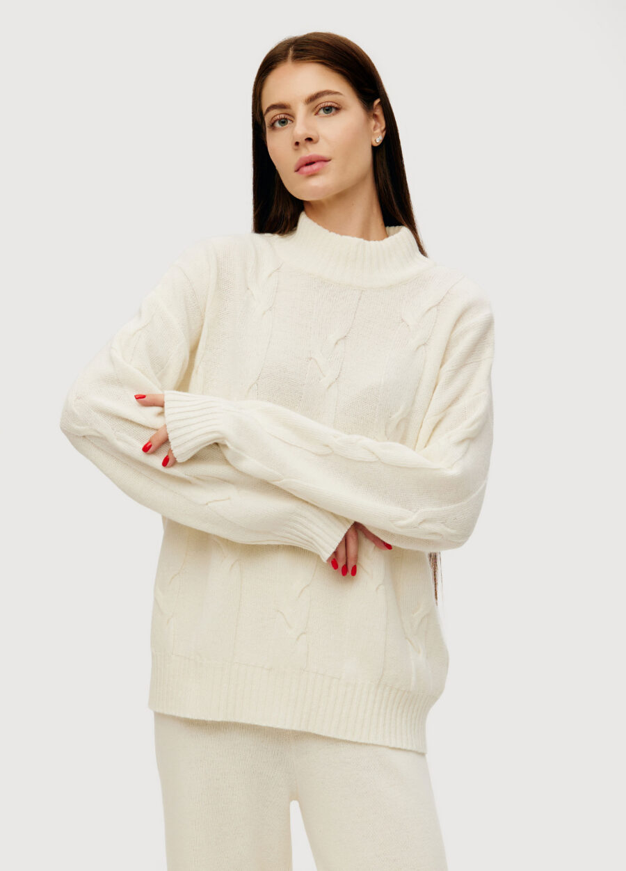 JUMPER MILK women's elongated high neck cable knit 4135-Collections_Fall-Winter_3