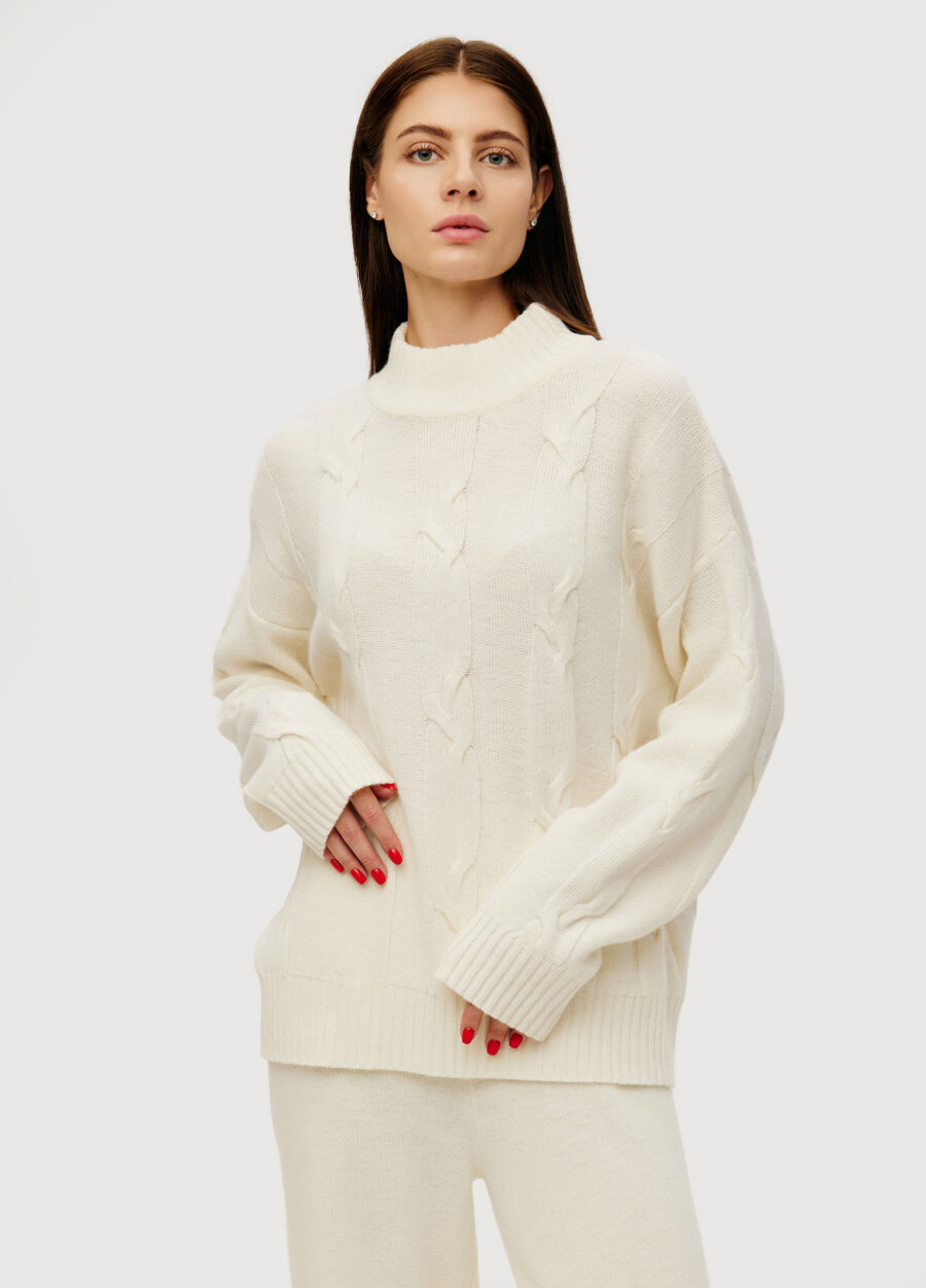 JUMPER MILK women's elongated high neck cable knit 4135-Collections_Fall-Winter_1