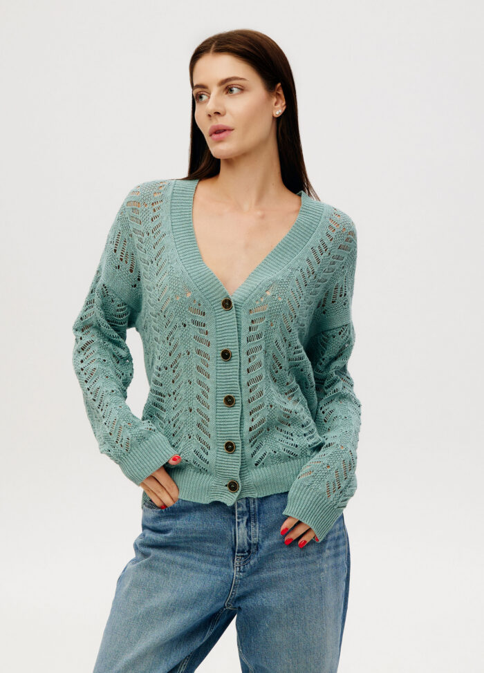 CARDIGAN EUCALIPTUS made of linen and cotton, summer with buttons 5059