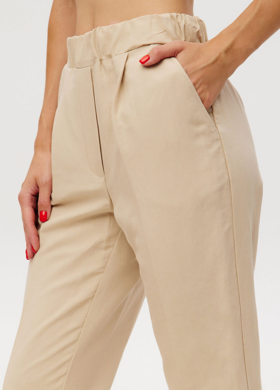 TROUSERS BEIGE summer viscose and linen elastic waist 6028-Collections_Ready to Wear_2