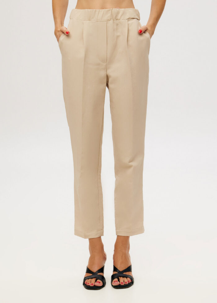 TROUSERS BEIGE summer viscose and linen elastic waist 6028