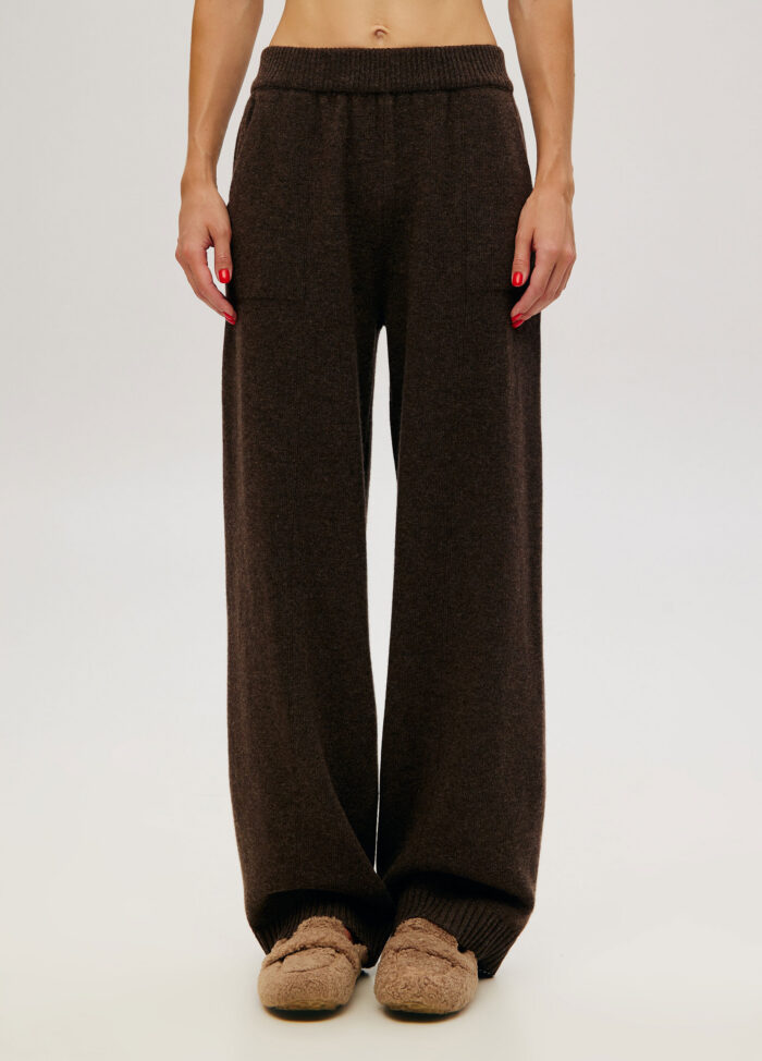 TROUSERS BROWN cable knit with pockets 6032