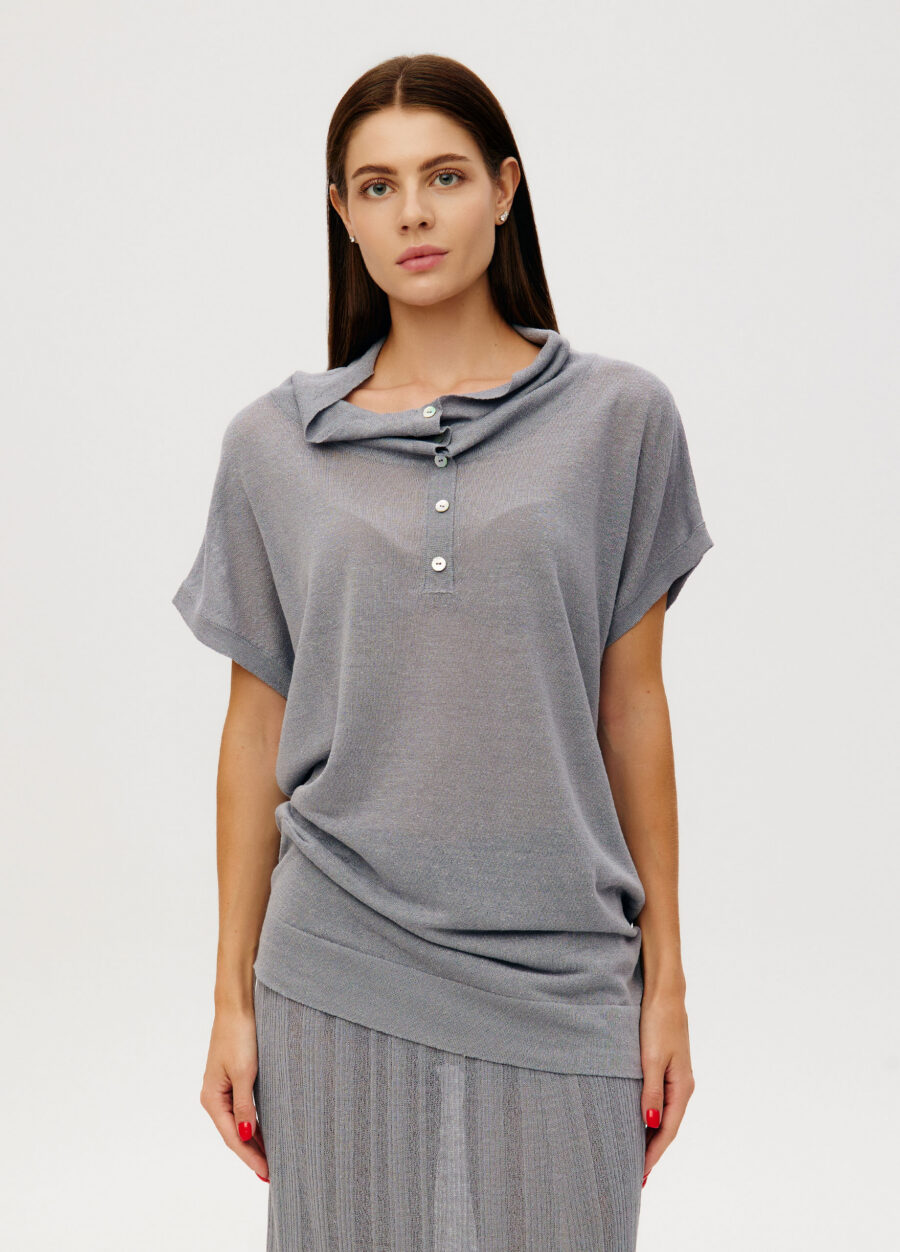 JUMPER BLUE linen longline buttoned  6033-Collections_Ready to Wear_1