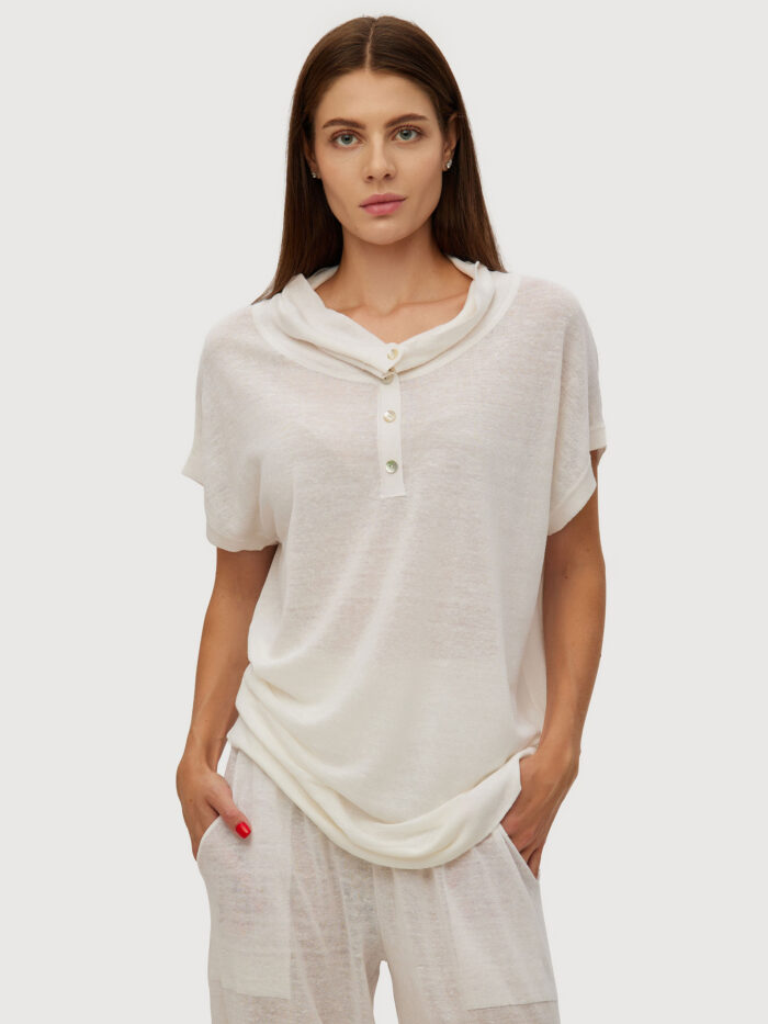 JUMPER WHITE linen longline buttoned  6033