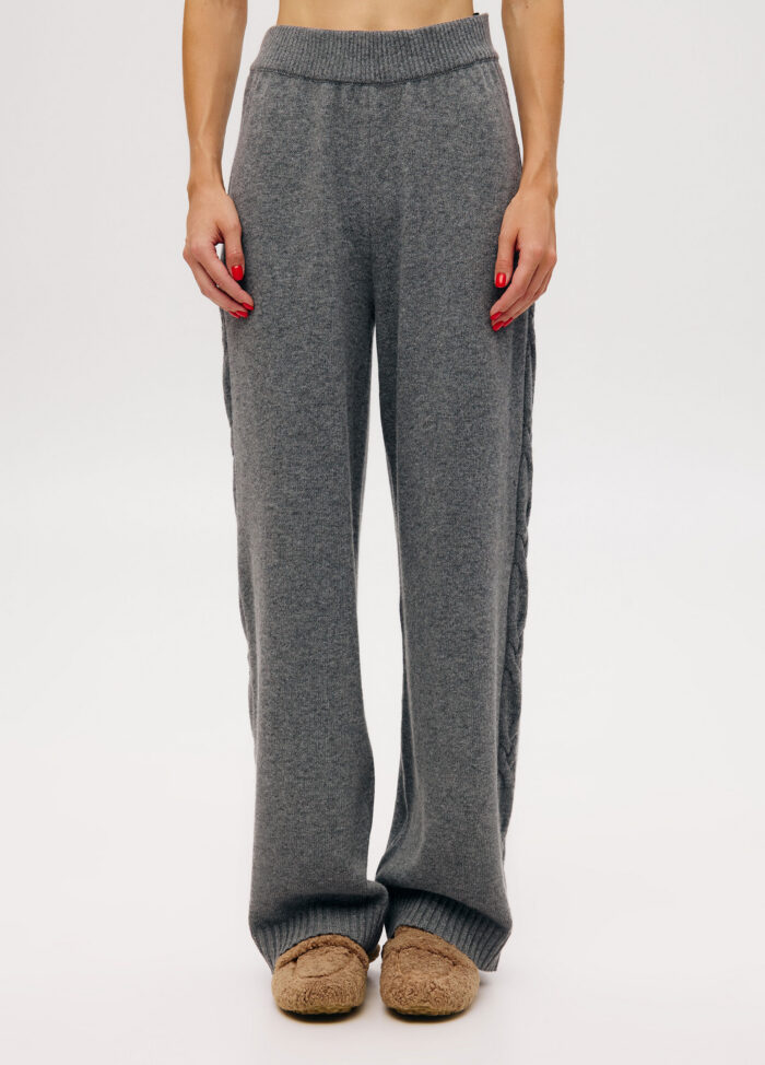 TROUSERS GREY knit ribbed cable 6049
