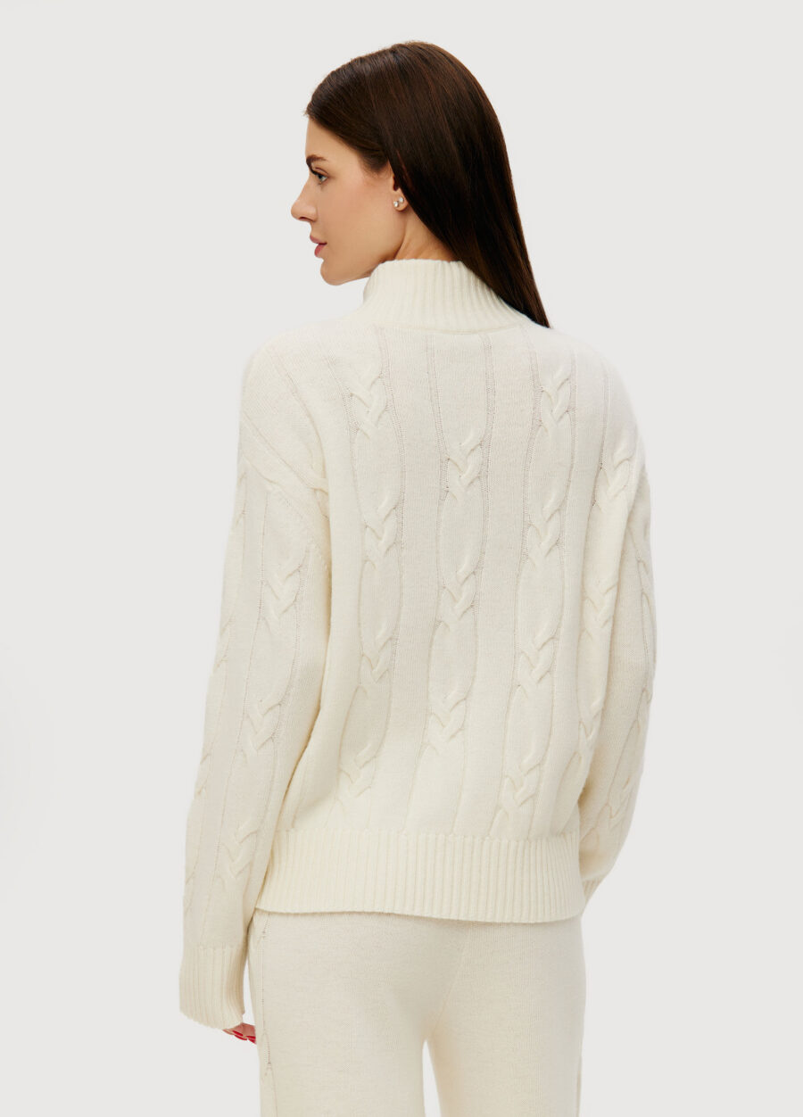 JUMPER MILK knit women's with cable pattern and high collar with zipper 6050-Collections_Fall-Winter_4