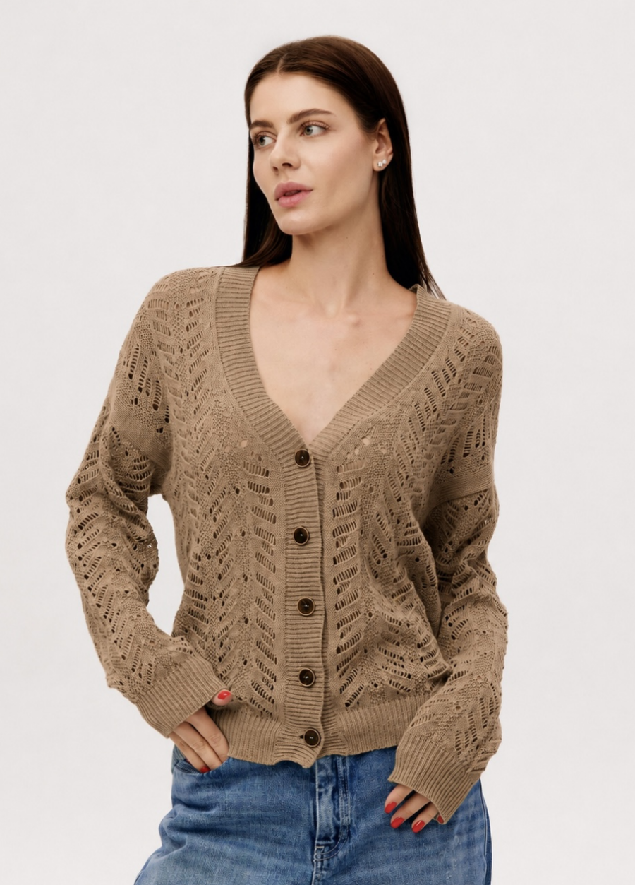 CARDIGAN BROWN made of linen and cotton, summer with buttons 5059-Collections_Jackets & Cardigans_1