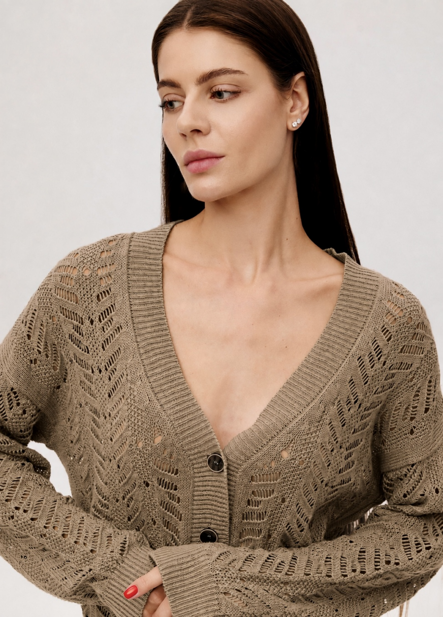 CARDIGAN BROWN made of linen and cotton, summer with buttons 5059-Collections_Jackets & Cardigans_2