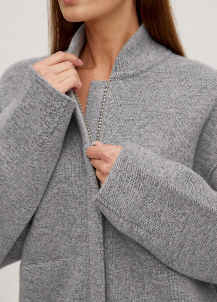 JACKET LIGHT GREY lambswool bomber with zipper and pockets 5108-Collections_Fall-Winter_2