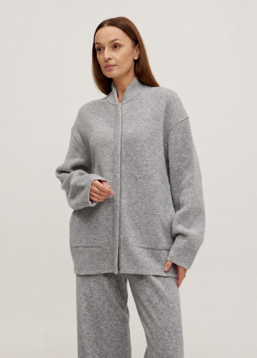 JACKET LIGHT GREY lambswool bomber with zipper and pockets 5108-Collections_Fall-Winter_1
